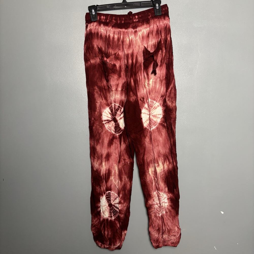 Vintage Y2K Women’s Baggy Tie Due Red White Bottom Pants Boho Hippie Festival M
